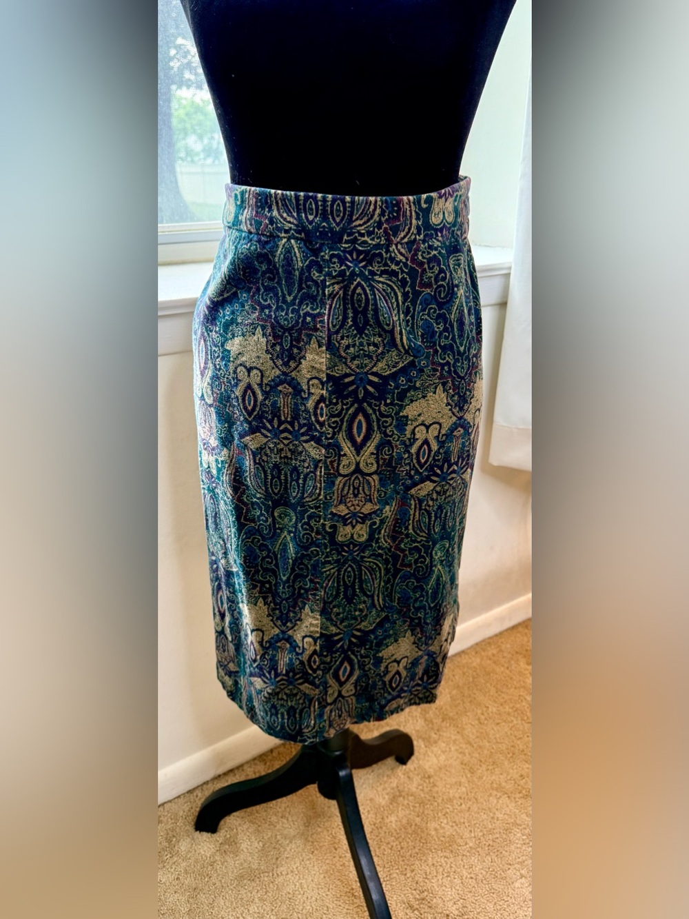 Vintage Croft&Barrow corduroy knee length preppy Paisley print winter Fall 14 EC